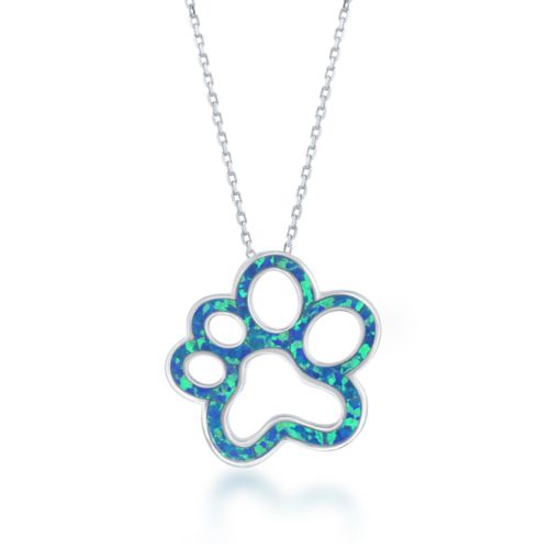 Sterling Silver Blue Opal Open Paw Pendant w/chain
